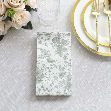 20 Floral 2 Ply French Toile Paper Disposable Dinner Napkins