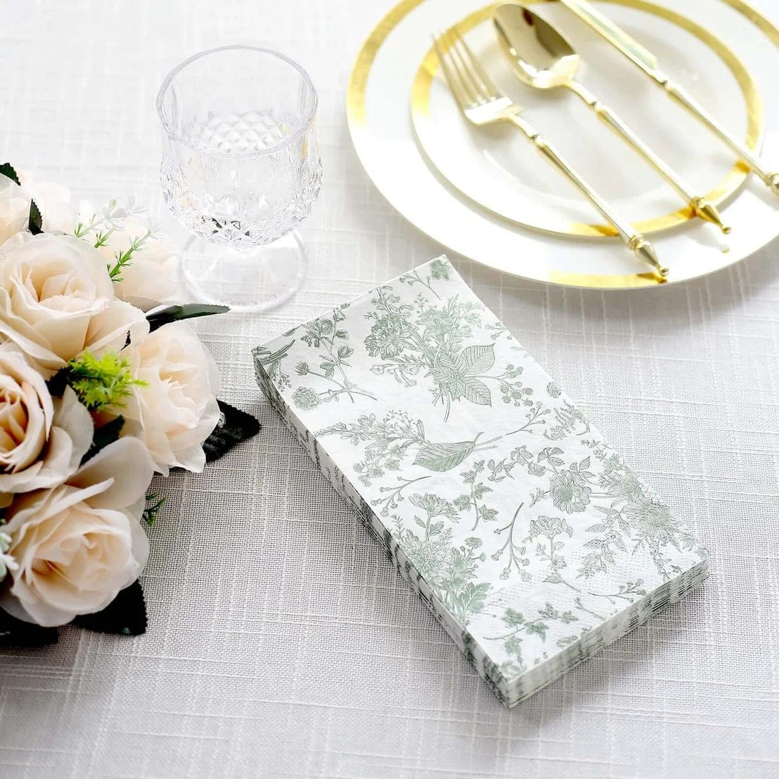20 Floral 2 Ply French Toile Paper Disposable Dinner Napkins
