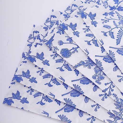 20 Floral 2 Ply Paper Disposable Dinner Napkins - White with Blue NAP_DIN16_BLUE