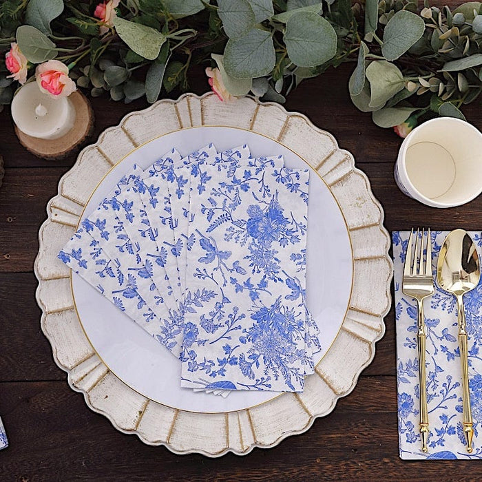 Blue + White Floral Paper Dinner Napkins Set