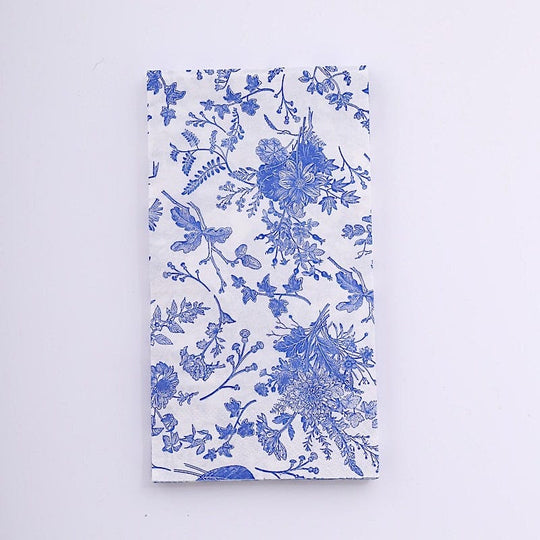 20 Floral 2 Ply Paper Disposable Dinner Napkins - White with Blue NAP_DIN16_BLUE