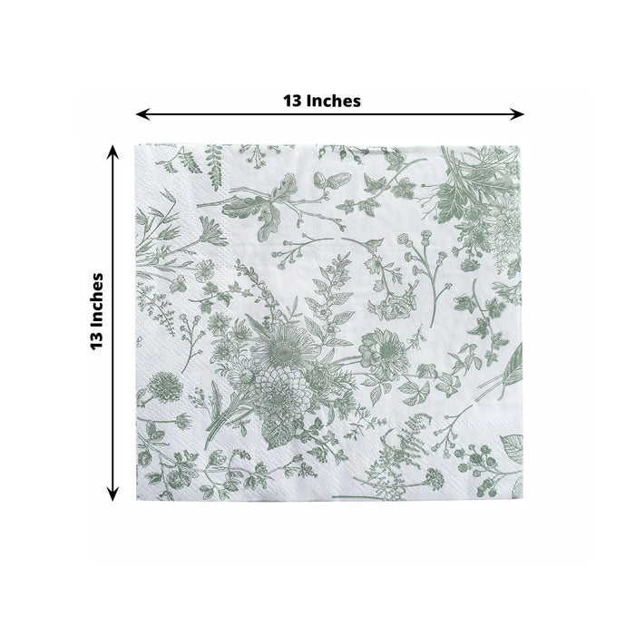 20 Floral Design 13" x 13" Dinner Paper Napkins - White and Blue