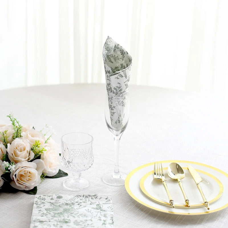 20 Floral Design 13" x 13" Dinner Paper Napkins - White and Blue