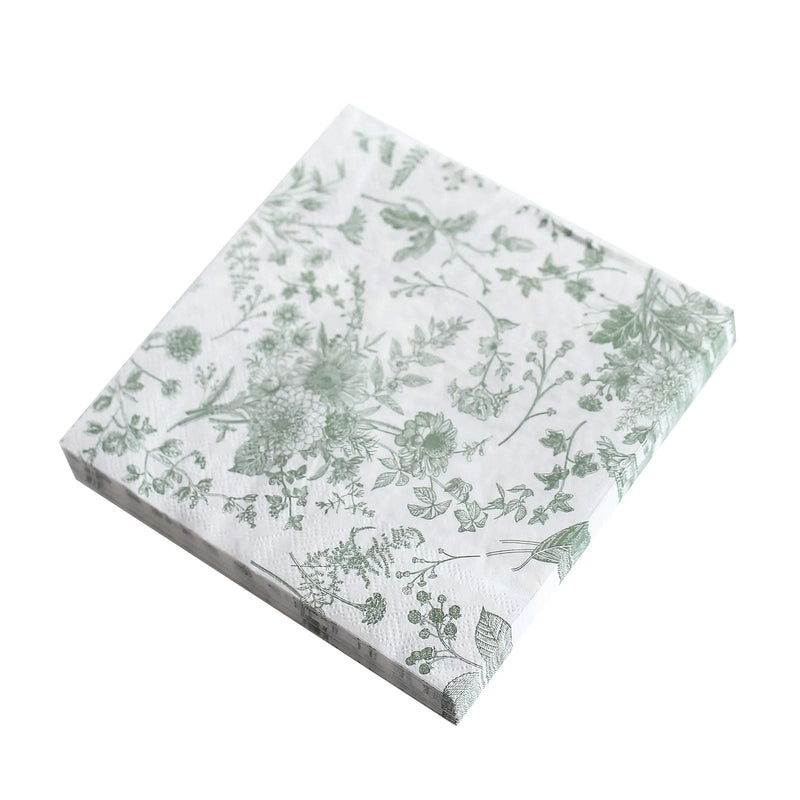 20 Floral Design 13" x 13" Dinner Paper Napkins - White and Blue