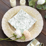 20 Floral Design 13" x 13" Dinner Paper Napkins - White and Blue