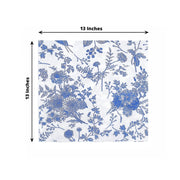 20 Floral Design 13" x 13" Dinner Paper Napkins - White and Blue NAP_BEV16_BLUE