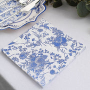 20 Floral Design 13" x 13" Dinner Paper Napkins - White and Blue NAP_BEV16_BLUE