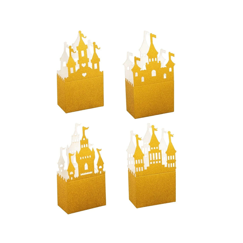 20 Glitter Princess Castle Paper Favor Boxes - Gold BOX_5X4_CSTL001_SET_GOLD