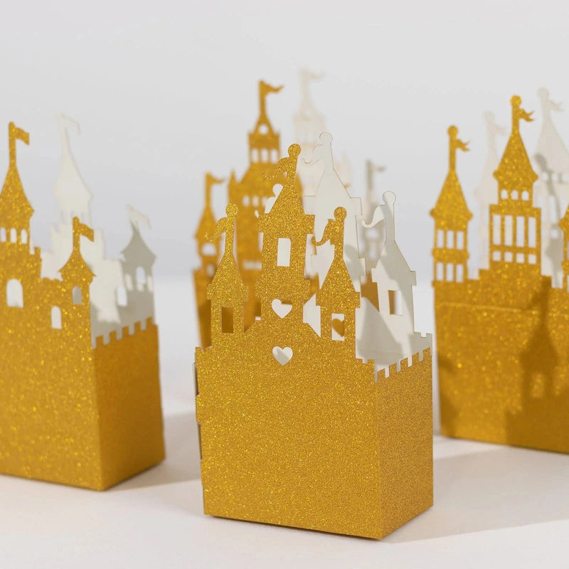 20 Glitter Princess Castle Paper Favor Boxes - Gold BOX_5X4_CSTL001_SET_GOLD