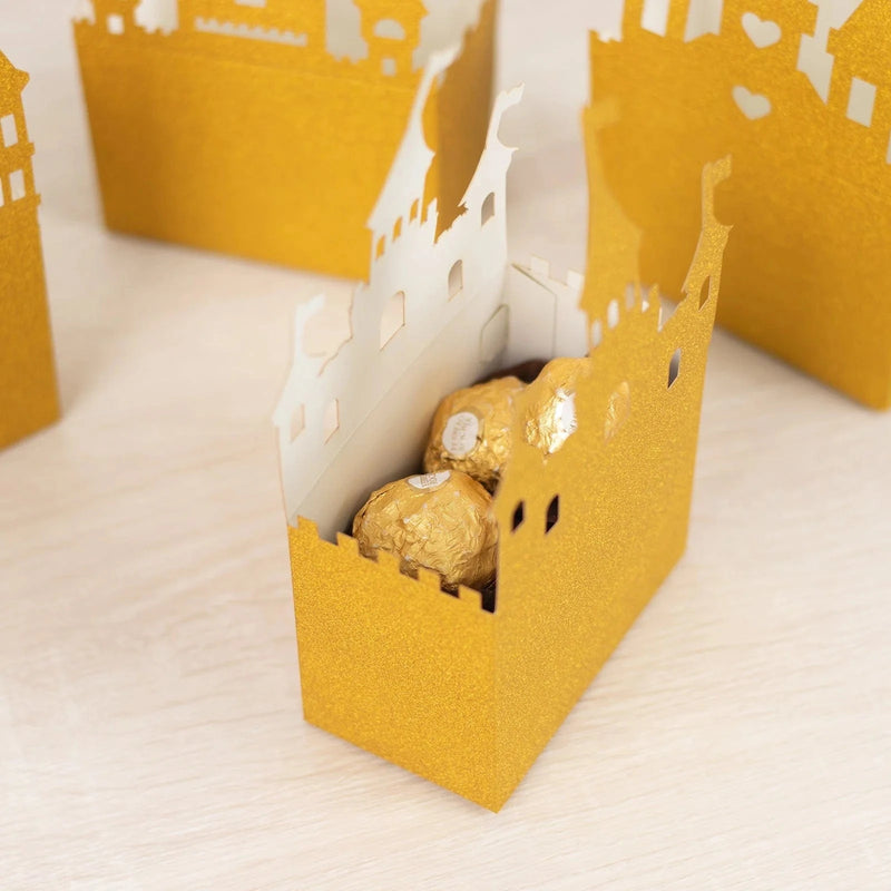 20 Glitter Princess Castle Paper Favor Boxes - Gold BOX_5X4_CSTL001_SET_GOLD