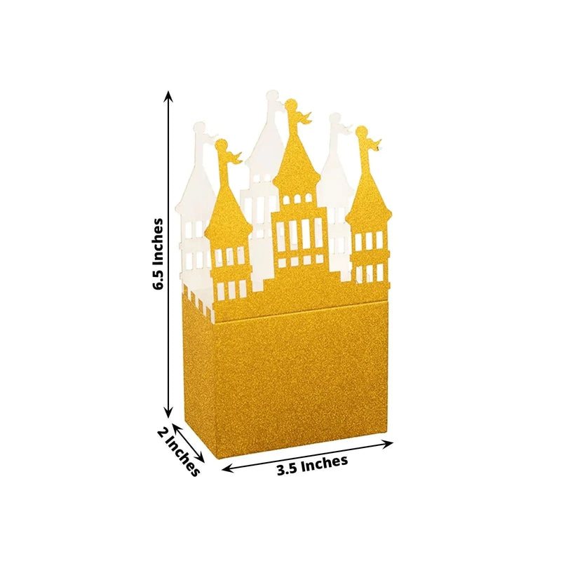 20 Glitter Princess Castle Paper Favor Boxes - Gold BOX_5X4_CSTL001_SET_GOLD