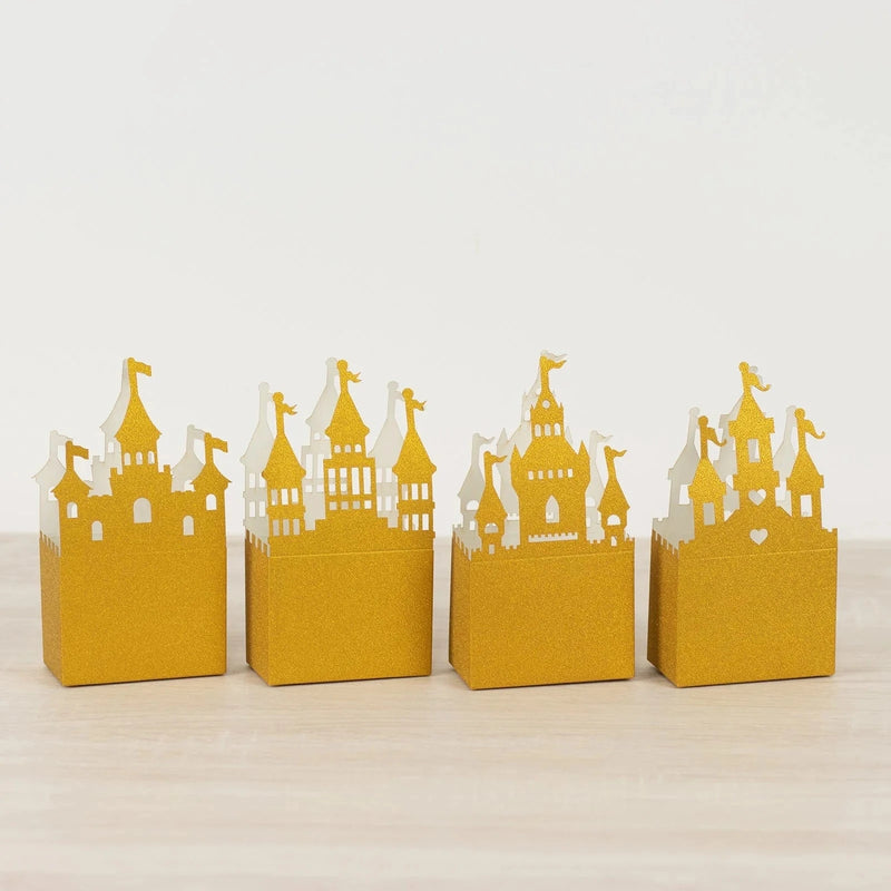 20 Glitter Princess Castle Paper Favor Boxes - Gold BOX_5X4_CSTL001_SET_GOLD