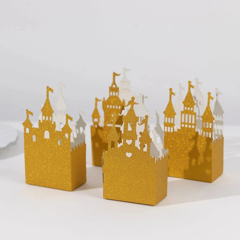 20 Glitter Princess Castle Paper Favor Boxes - Gold BOX_5X4_CSTL001_SET_GOLD