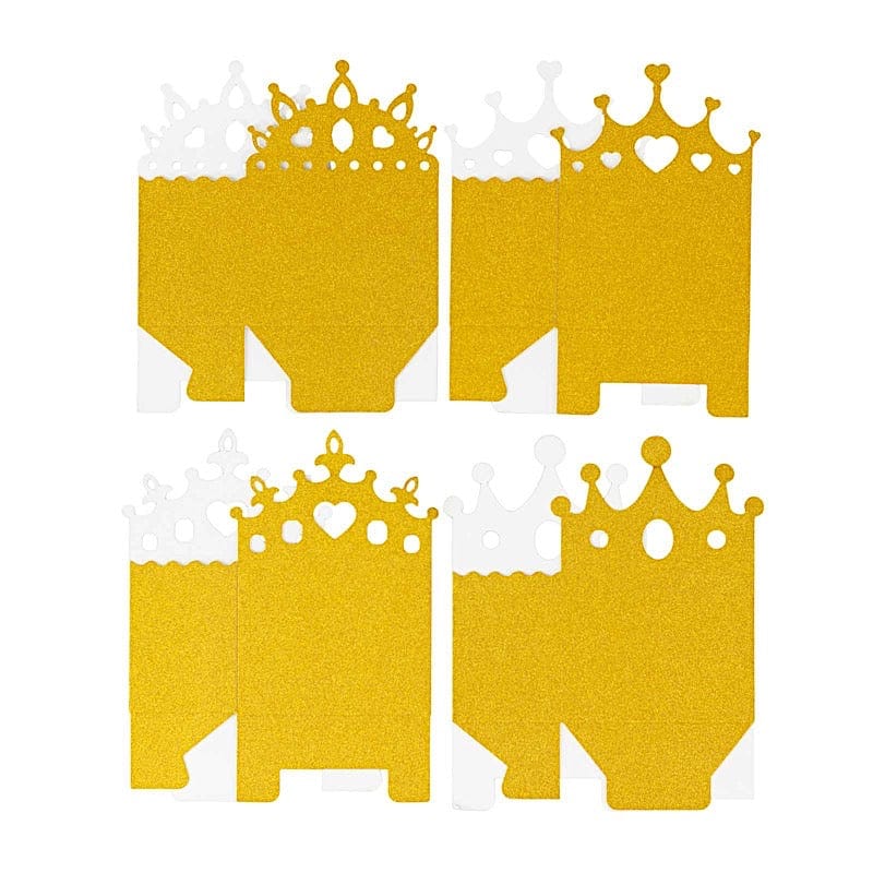 20 Glitter Princess Crown Paper Favor Boxes - Gold BOX_5X4_CRWN01_SET_GOLD