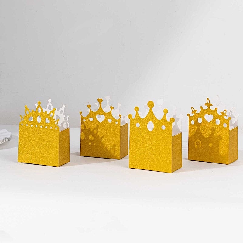 20 Glitter Princess Crown Paper Favor Boxes - Gold BOX_5X4_CRWN01_SET_GOLD