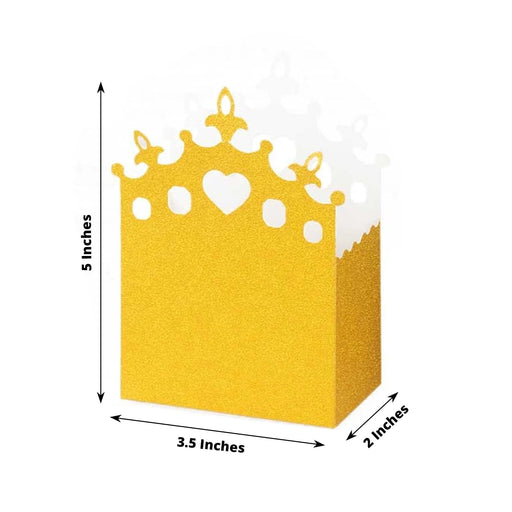 20 Glitter Princess Crown Paper Favor Boxes - Gold BOX_5X4_CRWN01_SET_GOLD