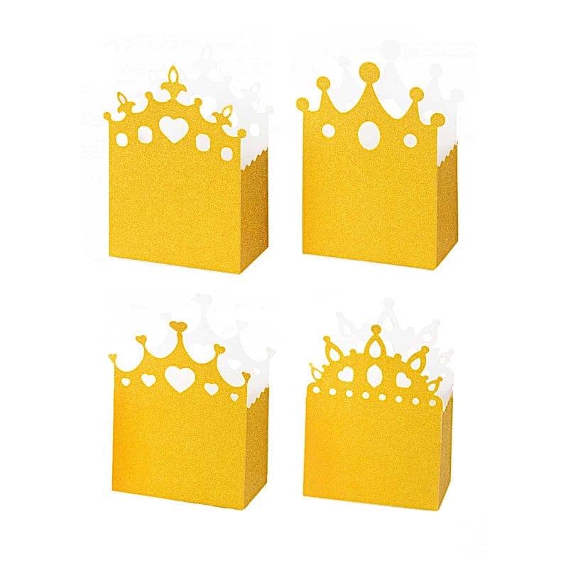 20 Glitter Princess Crown Paper Favor Boxes - Gold BOX_5X4_CRWN01_SET_GOLD