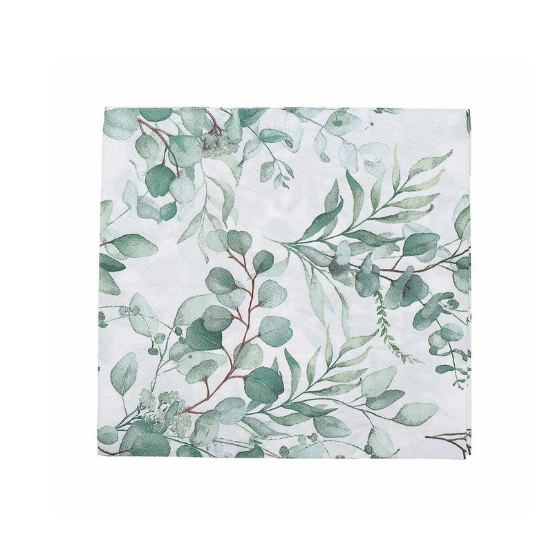 20 Leaves Design 13" x 13" Dinner Paper Napkins - White and Green NAP_BEV08_GRN