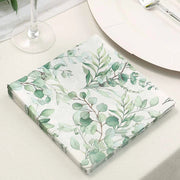 20 Leaves Design 13" x 13" Dinner Paper Napkins - White and Green NAP_BEV08_GRN
