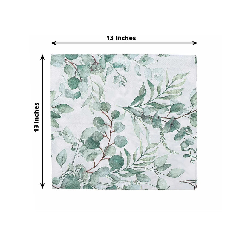20 Leaves Design 13" x 13" Dinner Paper Napkins - White and Green NAP_BEV08_GRN