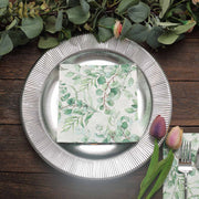 20 Leaves Design 13" x 13" Dinner Paper Napkins - White and Green NAP_BEV08_GRN