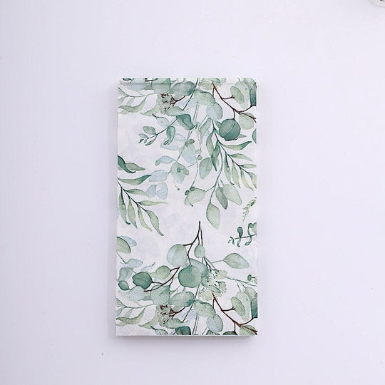 20 Paper Disposable Dinner Napkins with Leaves Design - White and Green NAP_DIN08_GRN