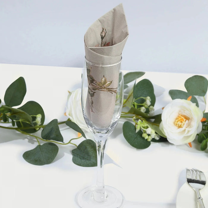 20 Paper Disposable Dinner Napkins with Rose Print - Pink and Ivory NAP_DIN08_IVR