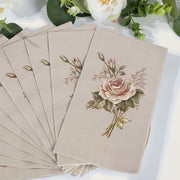 20 Paper Disposable Dinner Napkins with Rose Print - Pink and Ivory NAP_DIN08_IVR