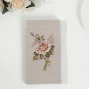 20 Paper Disposable Dinner Napkins with Rose Print - Pink and Ivory NAP_DIN08_IVR