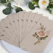 20 Paper Disposable Dinner Napkins with Rose Print - Pink and Ivory NAP_DIN08_IVR