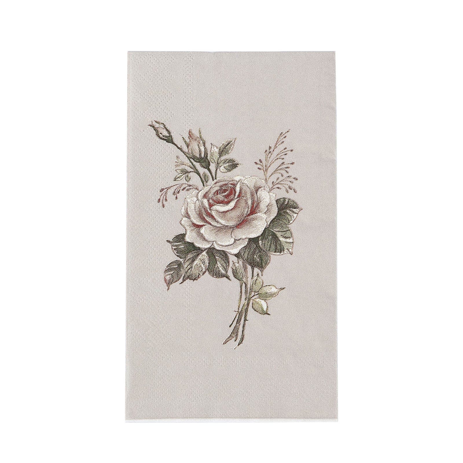 20 Paper Disposable Dinner Napkins with Rose Print - Pink and Ivory NAP_DIN08_IVR