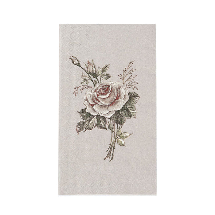 20 Paper Disposable Dinner Napkins with Rose Print - Pink and Ivory NAP_DIN08_IVR