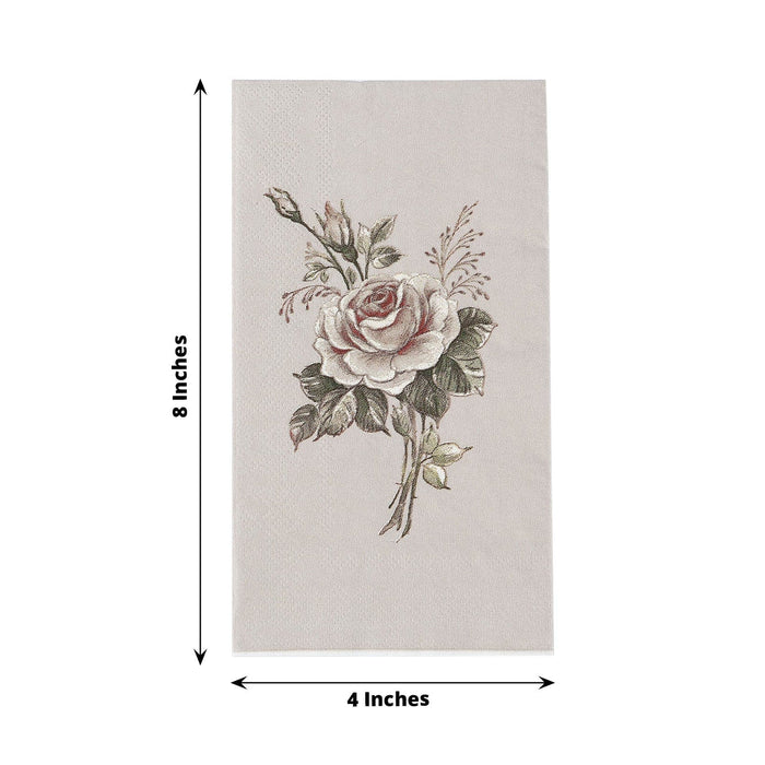 20 Paper Disposable Dinner Napkins with Rose Print - Pink and Ivory NAP_DIN08_IVR