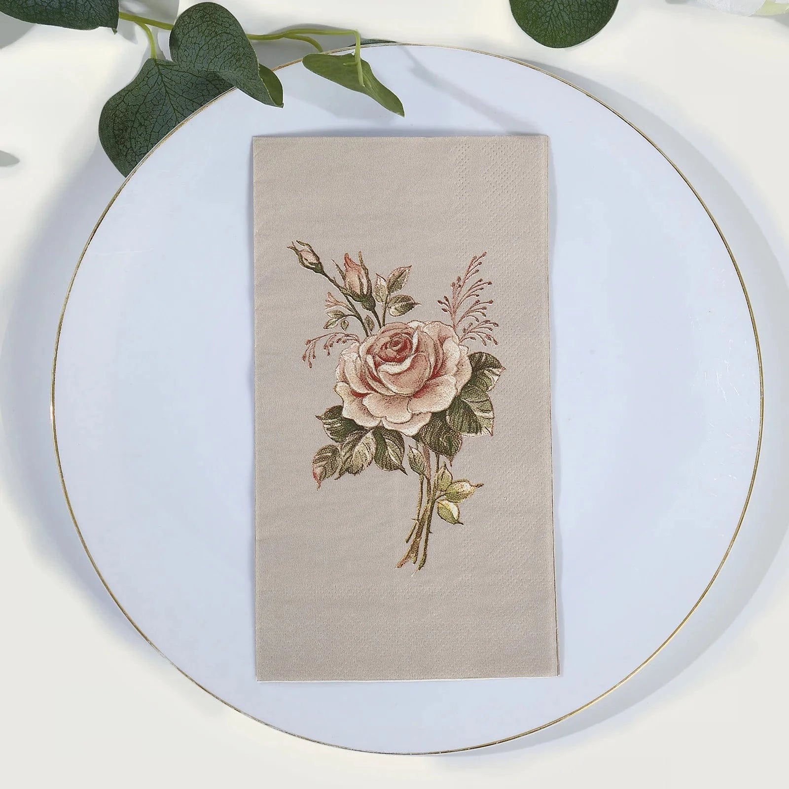 20 Paper Disposable Dinner Napkins with Rose Print - Pink and Ivory NAP_DIN08_IVR