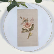 20 Paper Disposable Dinner Napkins with Rose Print - Pink and Ivory NAP_DIN08_IVR
