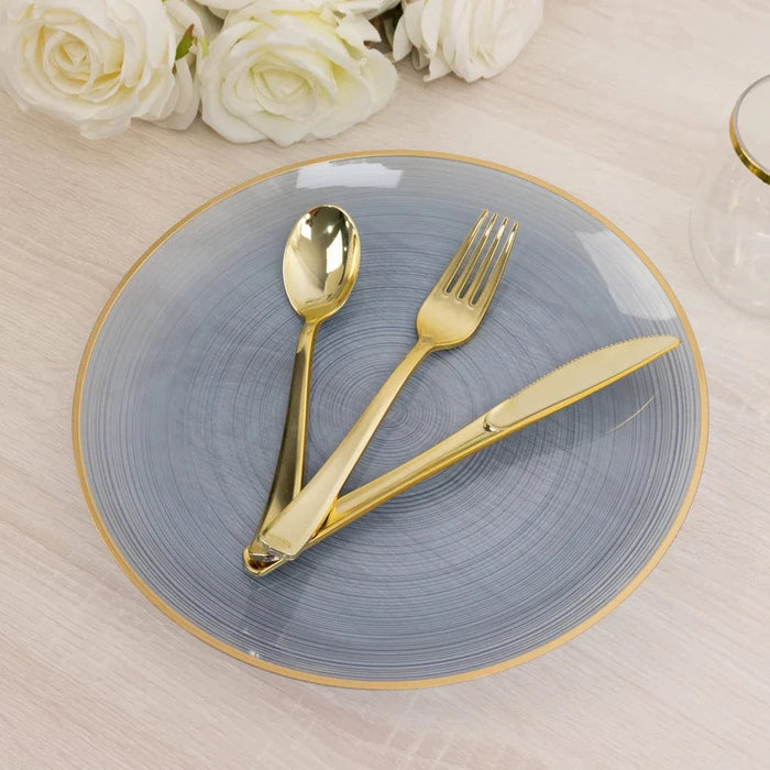 20 pcs 10" Plastic Dinner Plates - Gold Rim