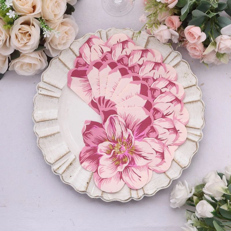 20 pcs 12.5" x 12.5" Peony Flower Shaped 2-Ply Paper Cocktail Napkins - Pink NAP_BEV04_FLOR