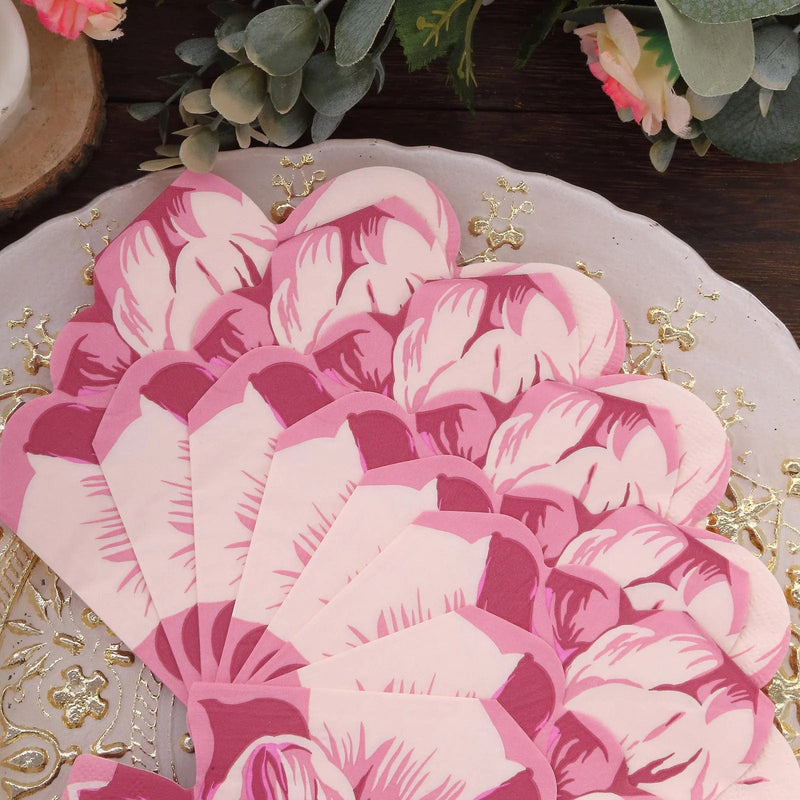 20 pcs 12.5" x 12.5" Peony Flower Shaped 2-Ply Paper Cocktail Napkins - Pink NAP_BEV04_FLOR