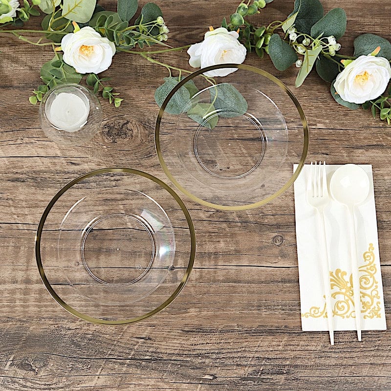 20 pcs 12 oz Plastic Salad Soup Bowls - Gold Rim DSP_BO0016_12_CLGD