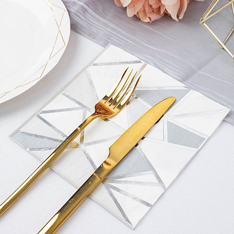 20 pcs 13" x 13" 2 Ply Soft Geometric Silver Foil Paper Party Napkins NAP_BEV07_SVSV