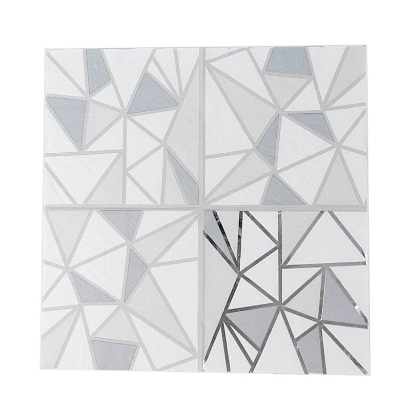 20 pcs 13" x 13" 2 Ply Soft Geometric Silver Foil Paper Party Napkins NAP_BEV07_SVSV
