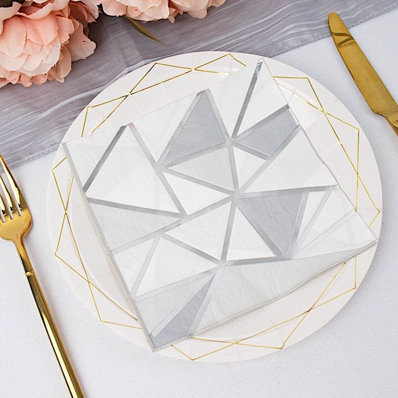 20 pcs 13" x 13" 2 Ply Soft Geometric Silver Foil Paper Party Napkins NAP_BEV07_SVSV