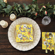 20 pcs 13" x 13" Bright Blooming Flowers Paper Beverage Napkins - Yellow NAP_BEV08_YEL