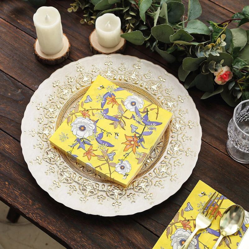 20 pcs 13" x 13" Bright Blooming Flowers Paper Beverage Napkins - Yellow NAP_BEV08_YEL