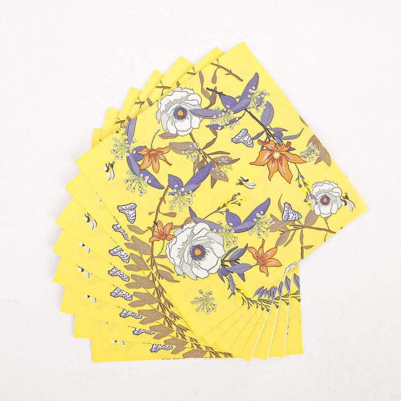 20 pcs 13" x 13" Bright Blooming Flowers Paper Beverage Napkins - Yellow NAP_BEV08_YEL