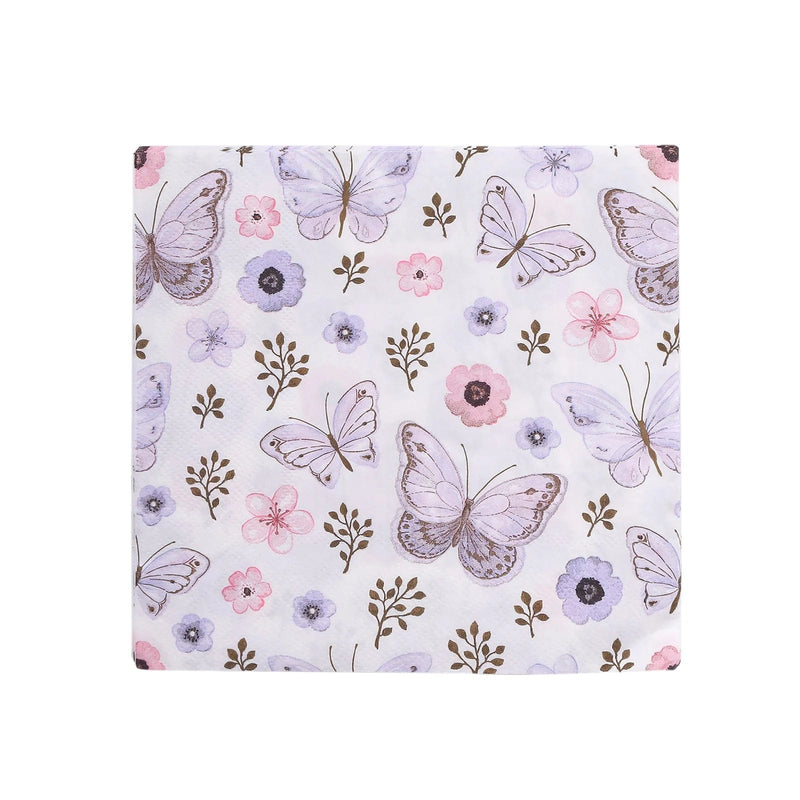 20 pcs 13" x 13" Butterfly Paper Beverage Napkins -Lavender and Ivory NAP_BEV08_LAV