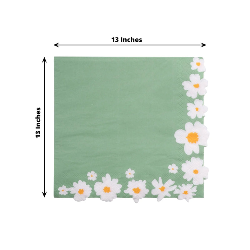 20 pcs 13" x 13" Daisy Flower Paper Cocktail Napkins - Sage Green NAP_BEV08_NAVY