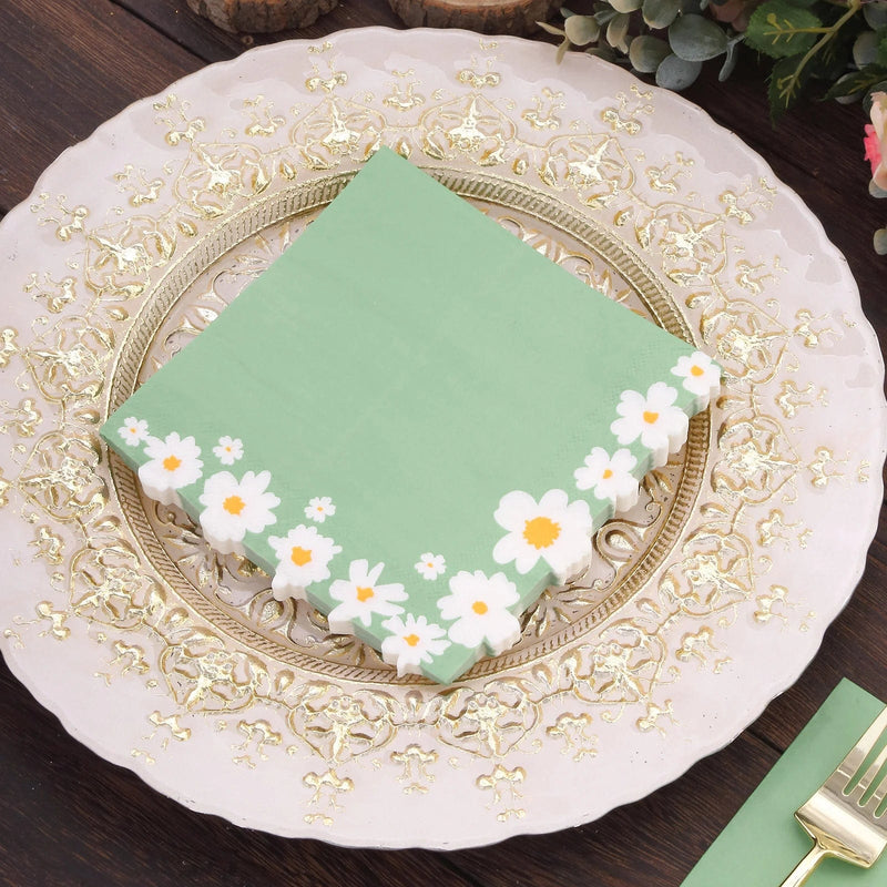 20 pcs 13" x 13" Daisy Flower Paper Cocktail Napkins - Sage Green NAP_BEV08_NAVY