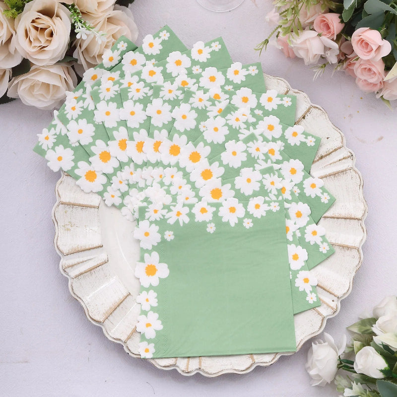 20 pcs 13" x 13" Daisy Flower Paper Cocktail Napkins - Sage Green NAP_BEV08_NAVY