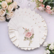 20 pcs 13" x 13" Vintage Rose Paper Beverage Napkins - Pink and Ivory NAP_BEV08_IVR